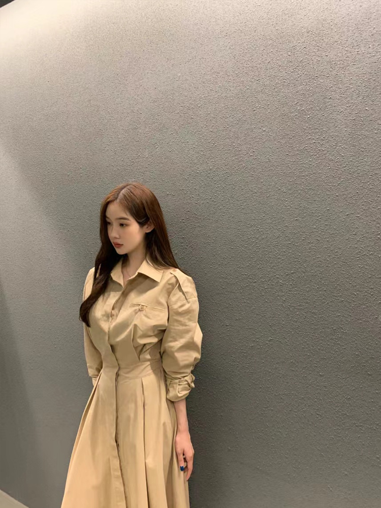 Korean Style A Line Shirt Dress - Elegant Long Sleeve Shirt Dress Women's