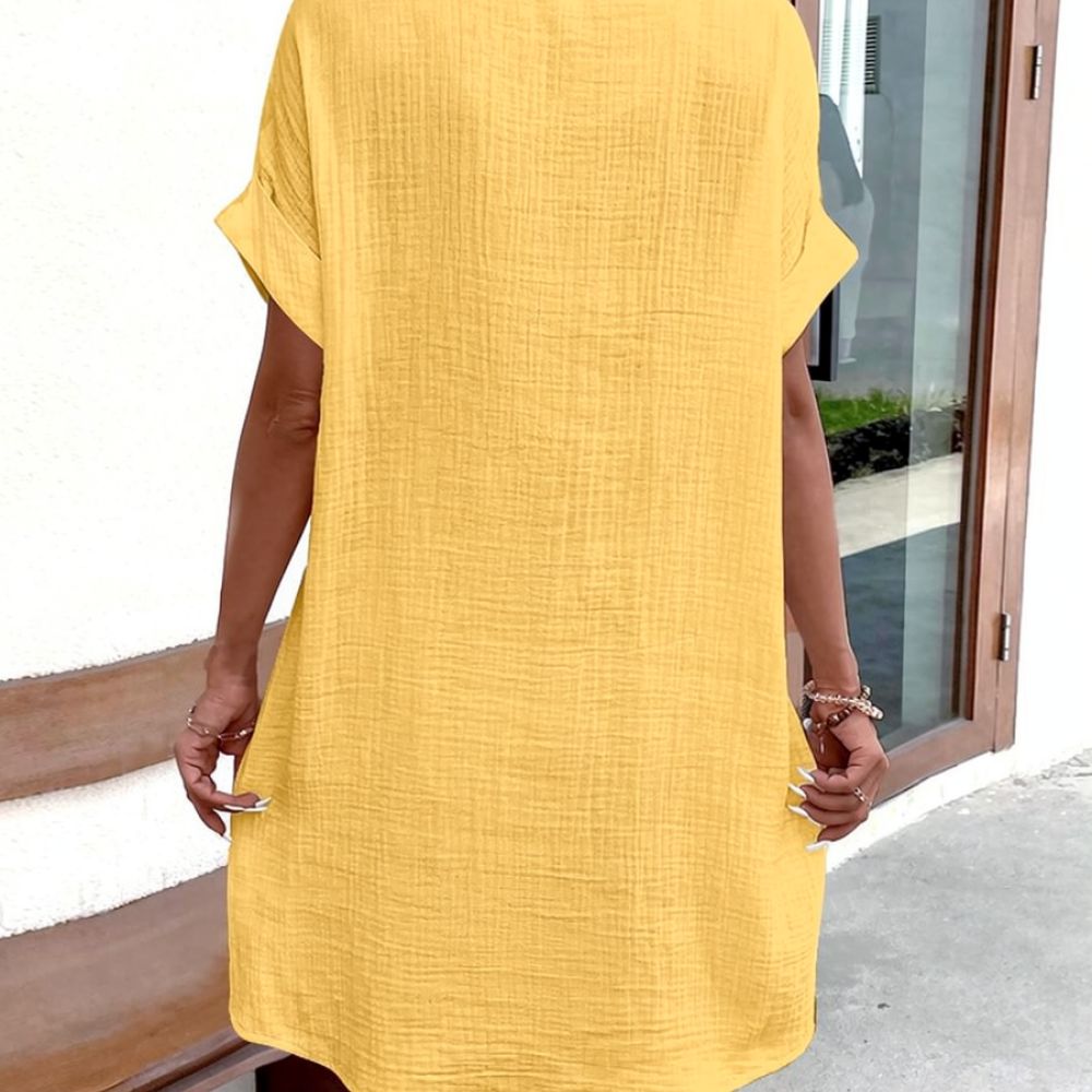 Casual Loose Linen Shirt Dress - Women V Neck Shirt Dress Summer