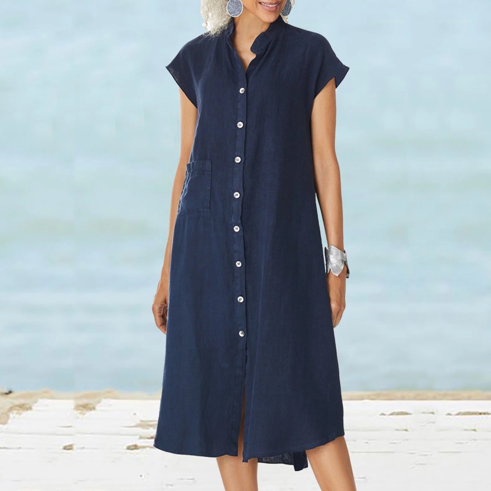 2026 Women Casual Black Shirt  - Casual Loose Linen Shirt Dress recension och pris