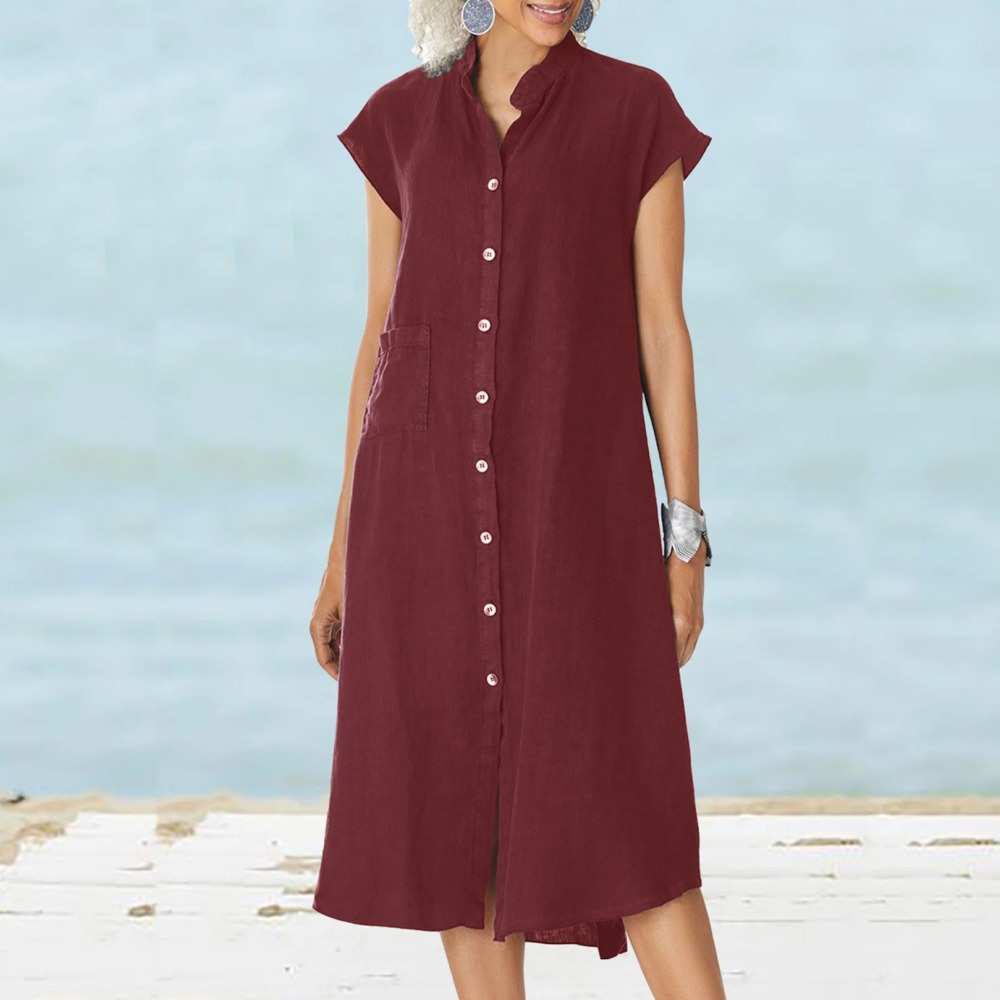 2026 Women Casual Black Shirt  - Casual Loose Linen Shirt Dress recension och pris