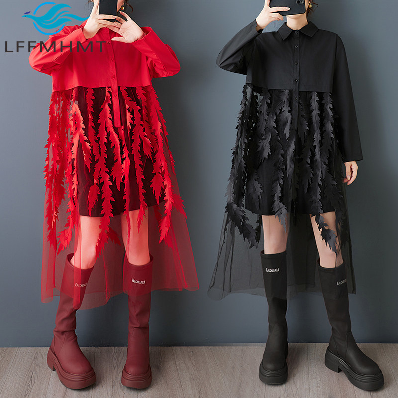 Spring New Loose Floral Print  - Korean Style A Line Shirt Dress recension och pris