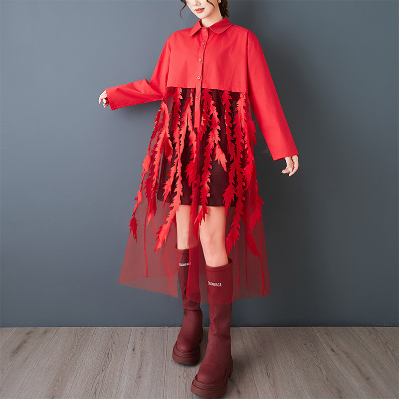 Spring New Loose Floral Print  - Korean Style A Line Shirt Dress recension och pris