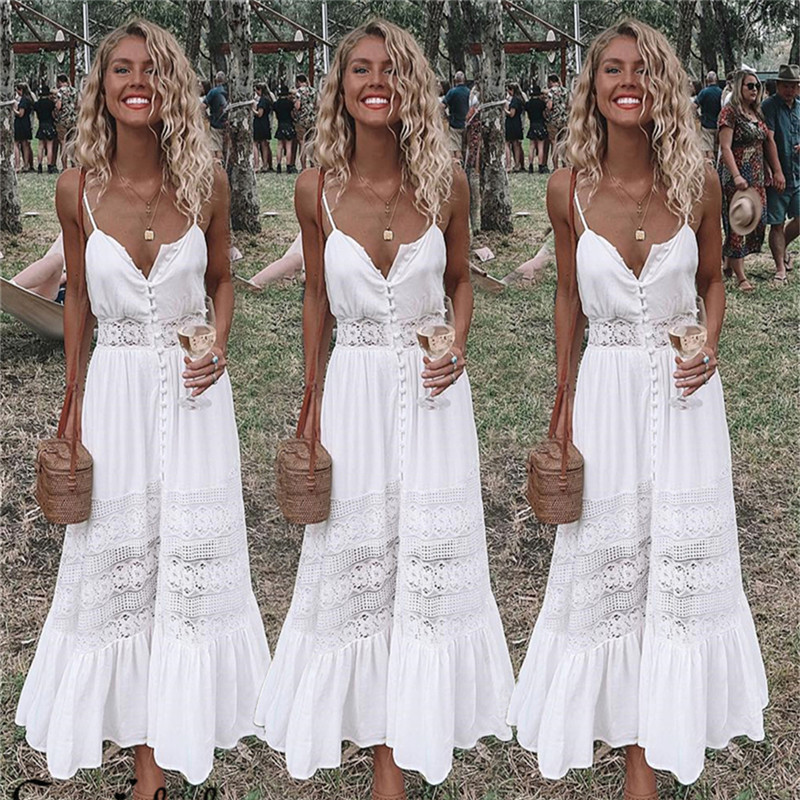 Womens Holiday Strappy Button  - French Vintage Floral Midi Dress recension och pris