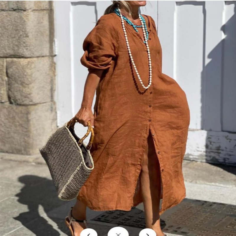 Fashion Elegant Spring Cotton  - Casual Loose Linen Shirt Dress recension och pris
