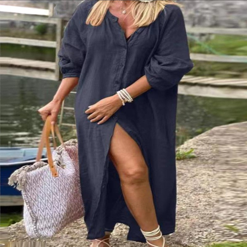 Fashion Elegant Spring Cotton  - Casual Loose Linen Shirt Dress recension och pris