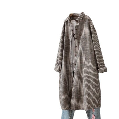 Vintage Cotton Linen Striped S - Casual Loose Linen Shirt Dress recension och pris
