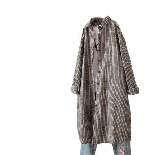 Vintage Cotton Linen Striped S - Casual Loose Linen Shirt Dress recension och pris