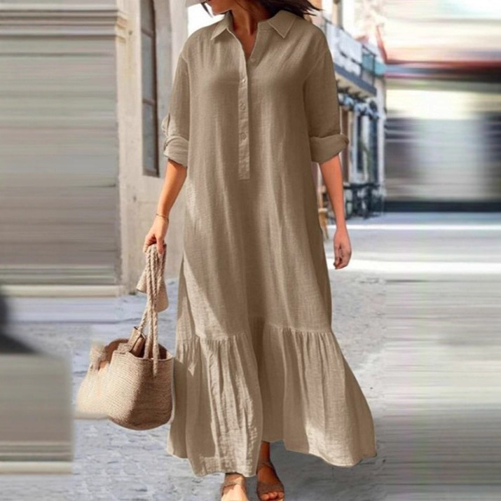 2026 European and American New - Casual Loose Linen Shirt Dress recension och pris