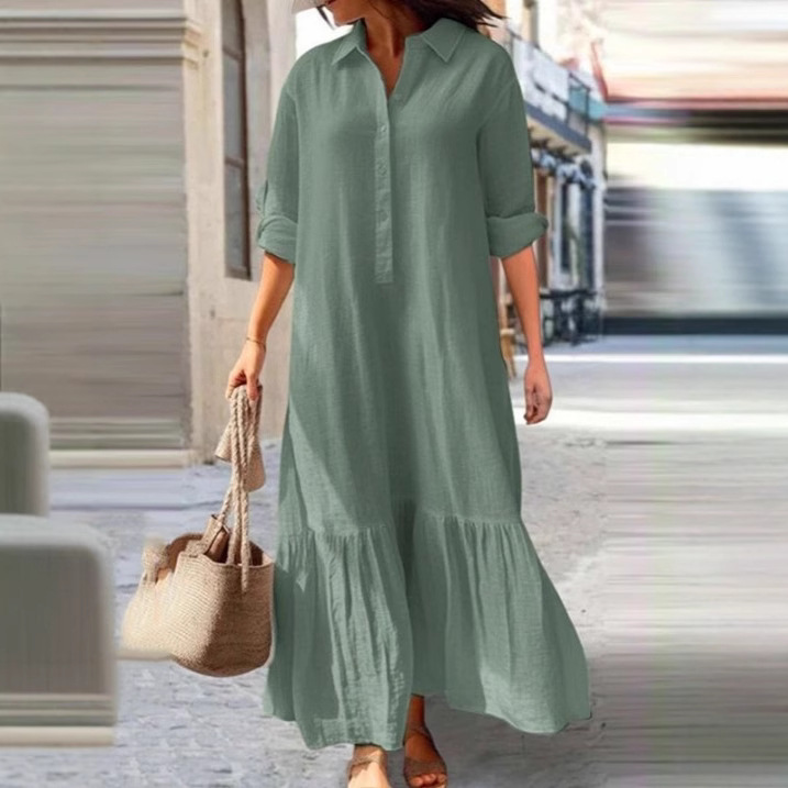 2026 European and American New - Casual Loose Linen Shirt Dress recension och pris