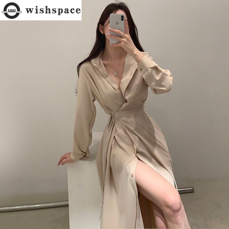 Long Sleeved Lapel Shirt Style - Korean Style A Line Shirt Dress recension och pris