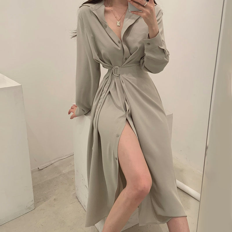 Long Sleeved Lapel Shirt Style - Korean Style A Line Shirt Dress recension och pris