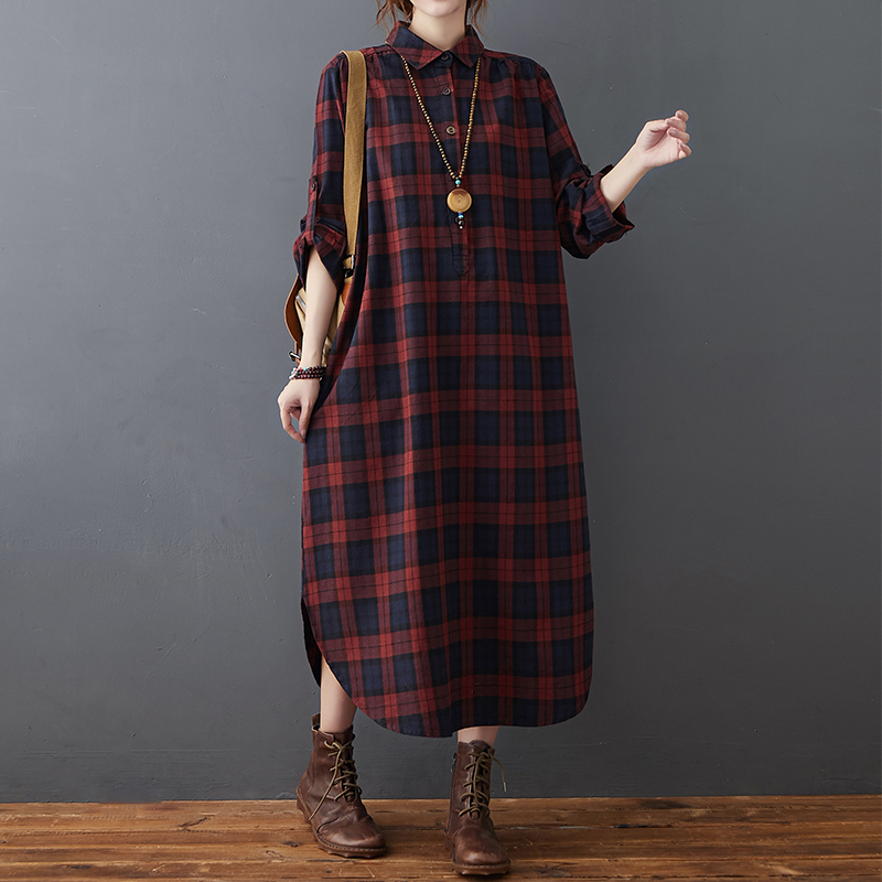 Cotton Linen Dress Women's Aut - Casual Loose Linen Shirt Dress recension och pris