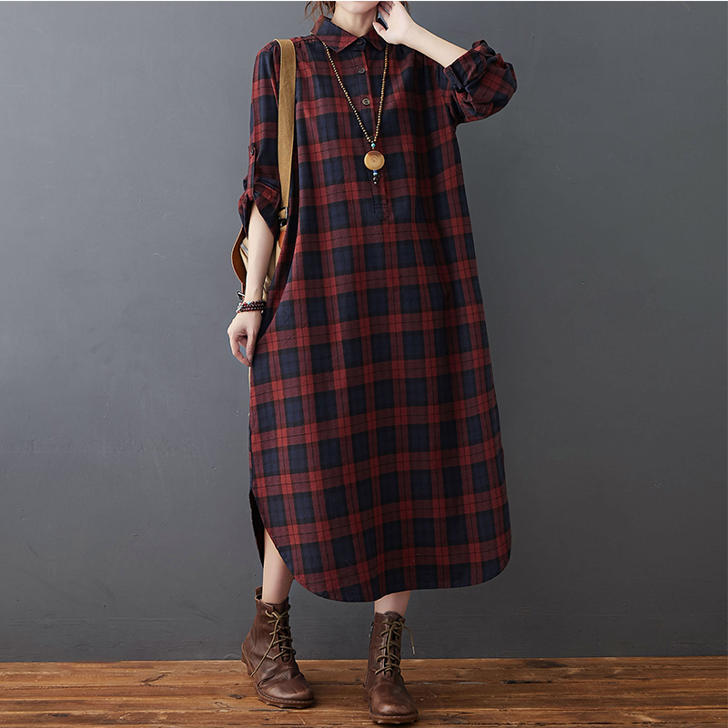 Cotton Linen Dress Women's Aut - Casual Loose Linen Shirt Dress recension och pris