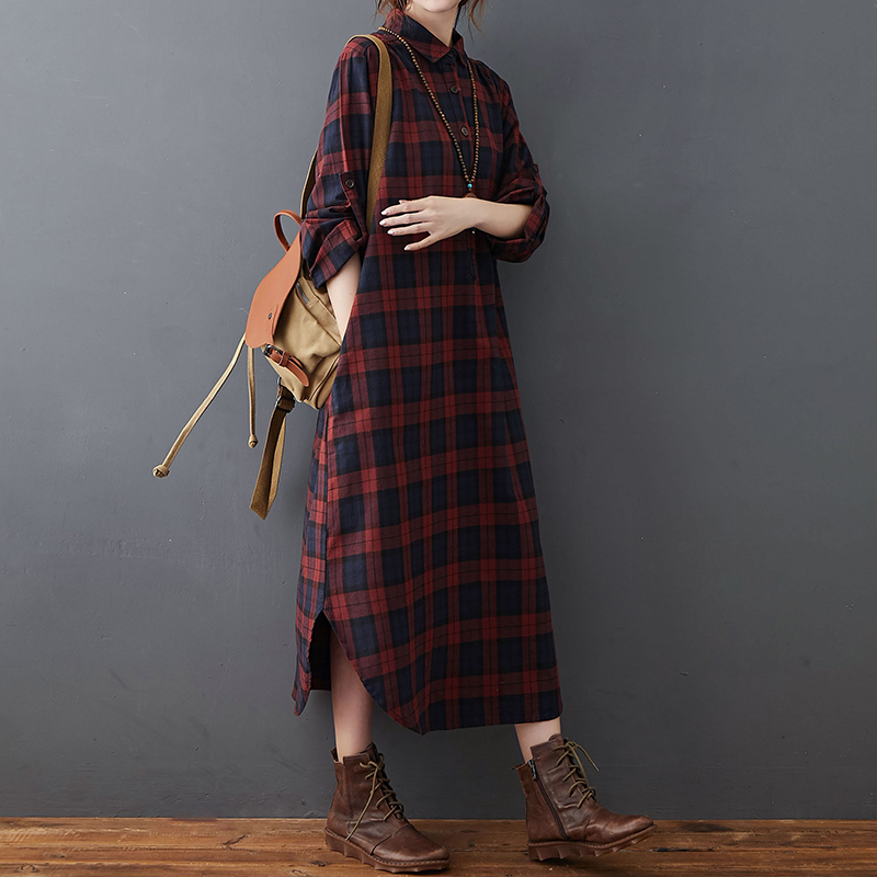 Cotton Linen Dress Women's Aut - Casual Loose Linen Shirt Dress recension och pris