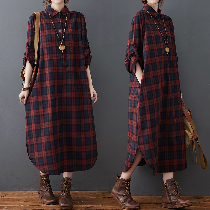 Cotton Linen Dress Women's Aut - Casual Loose Linen Shirt Dress recension och pris