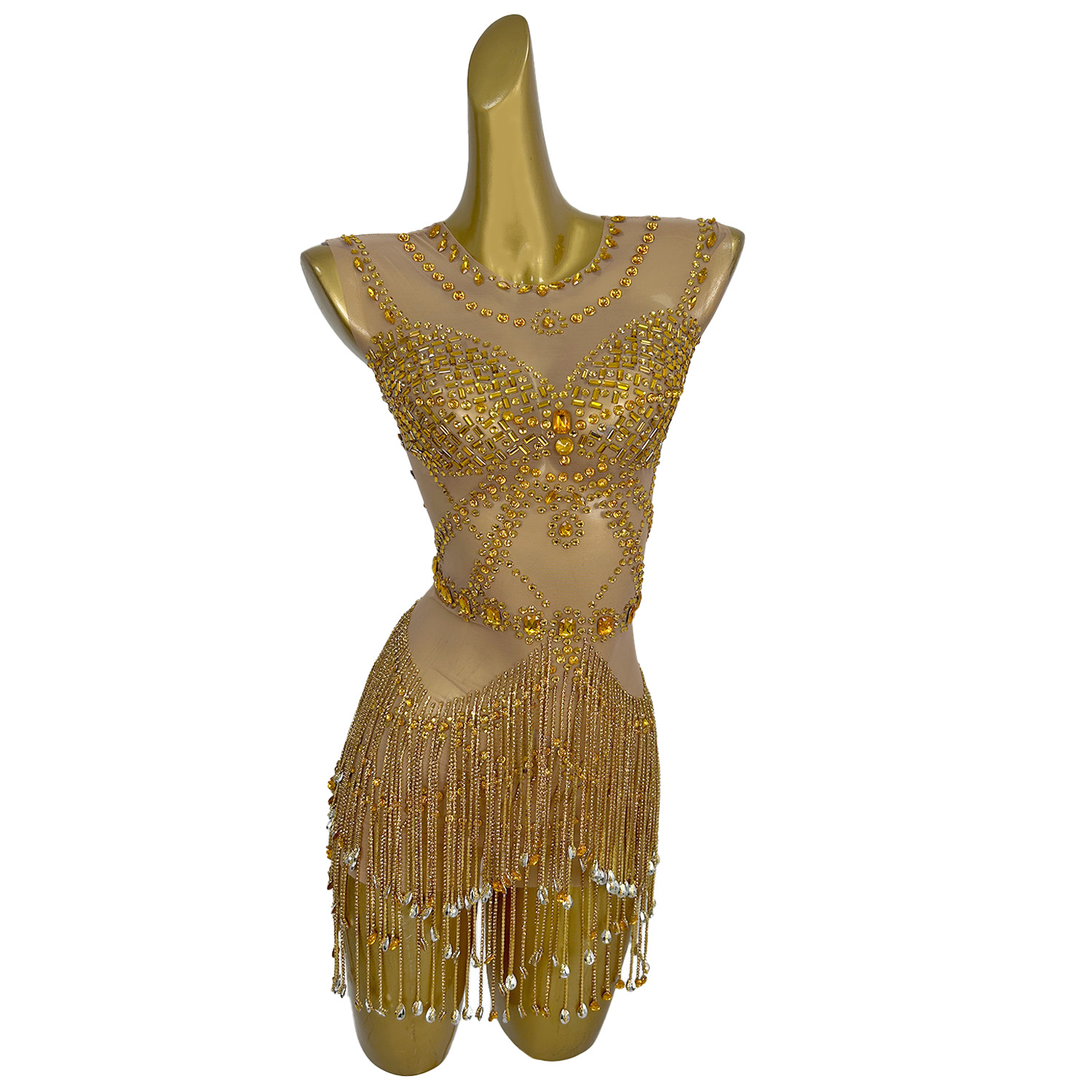 Sparkly Gold Rhinestone Tassel - Sparkly Rhinestone Club Party Dress recension och pris