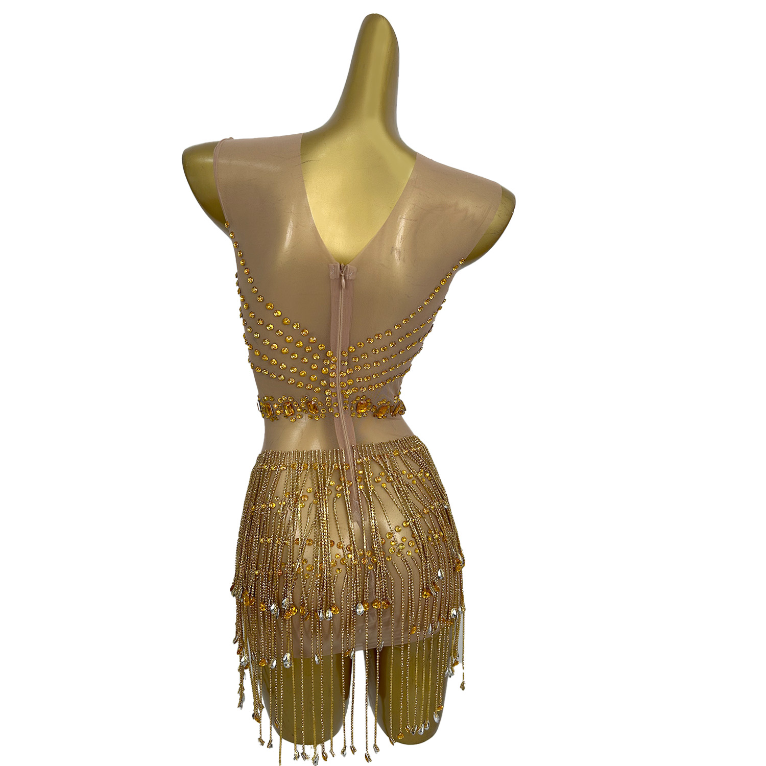 Sparkly Gold Rhinestone Tassel - Sparkly Rhinestone Club Party Dress recension och pris