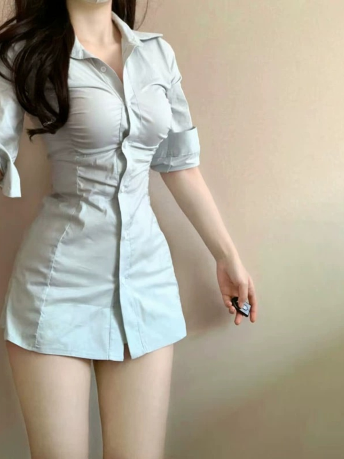 Sexy Pleated Waist-Cinching Sh - Korean Style A Line Shirt Dress recension och pris