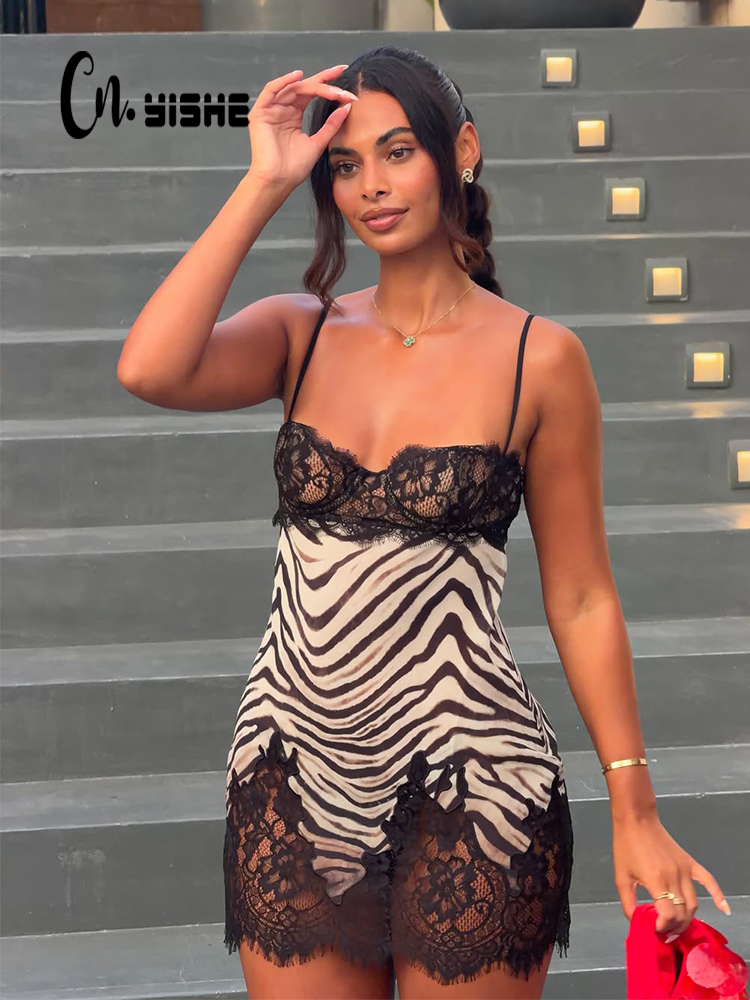 CNYISHE Camisoles Zebra Prints - Sexy Mesh Sheer Bodycon Dress recension och pris