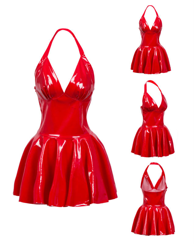 Women Sexy Latex Leather Pleat - Y2K Backless Halter Mini Dress recension och pris