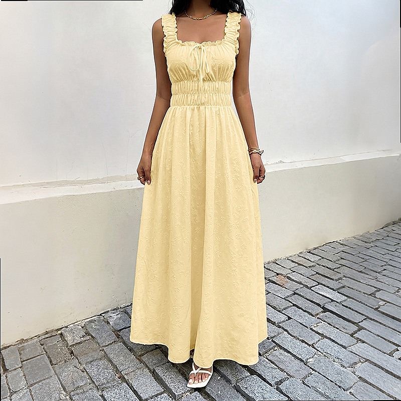 Summer Sleeveless Square Neck  - Boho Summer Beach Maxi Dress recension och pris