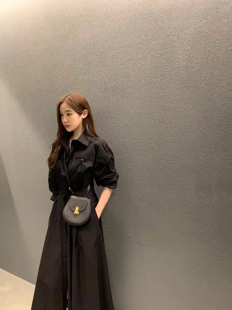Elegant Long Sleeve Shirt Dres - Korean Style A Line Shirt Dress recension och pris