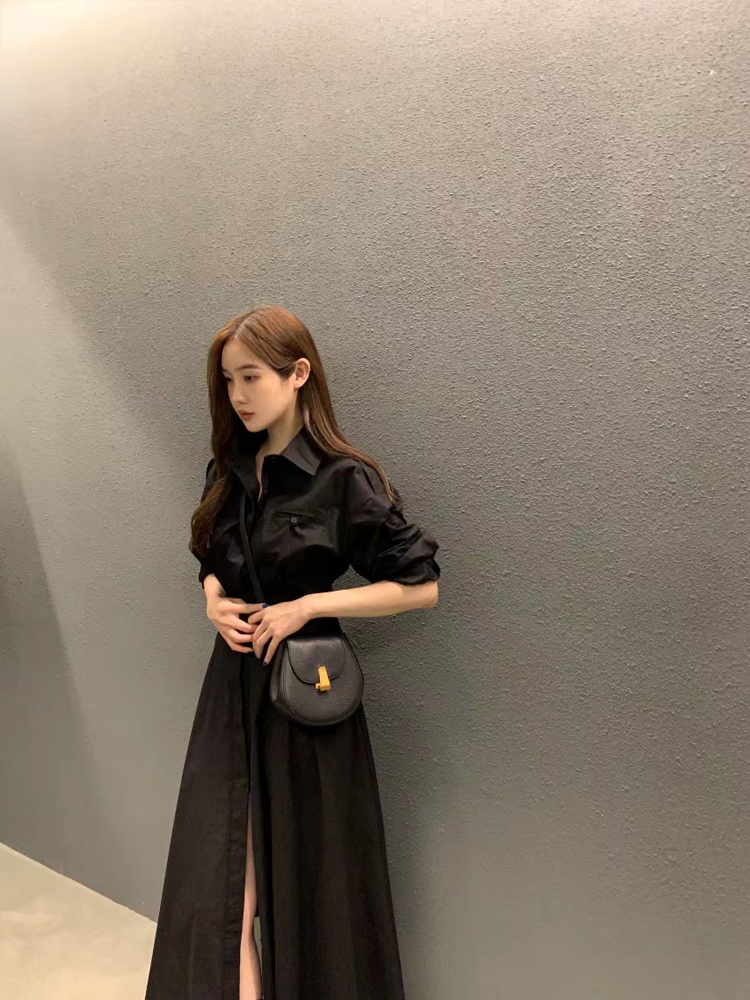 Elegant Long Sleeve Shirt Dres - Korean Style A Line Shirt Dress recension och pris