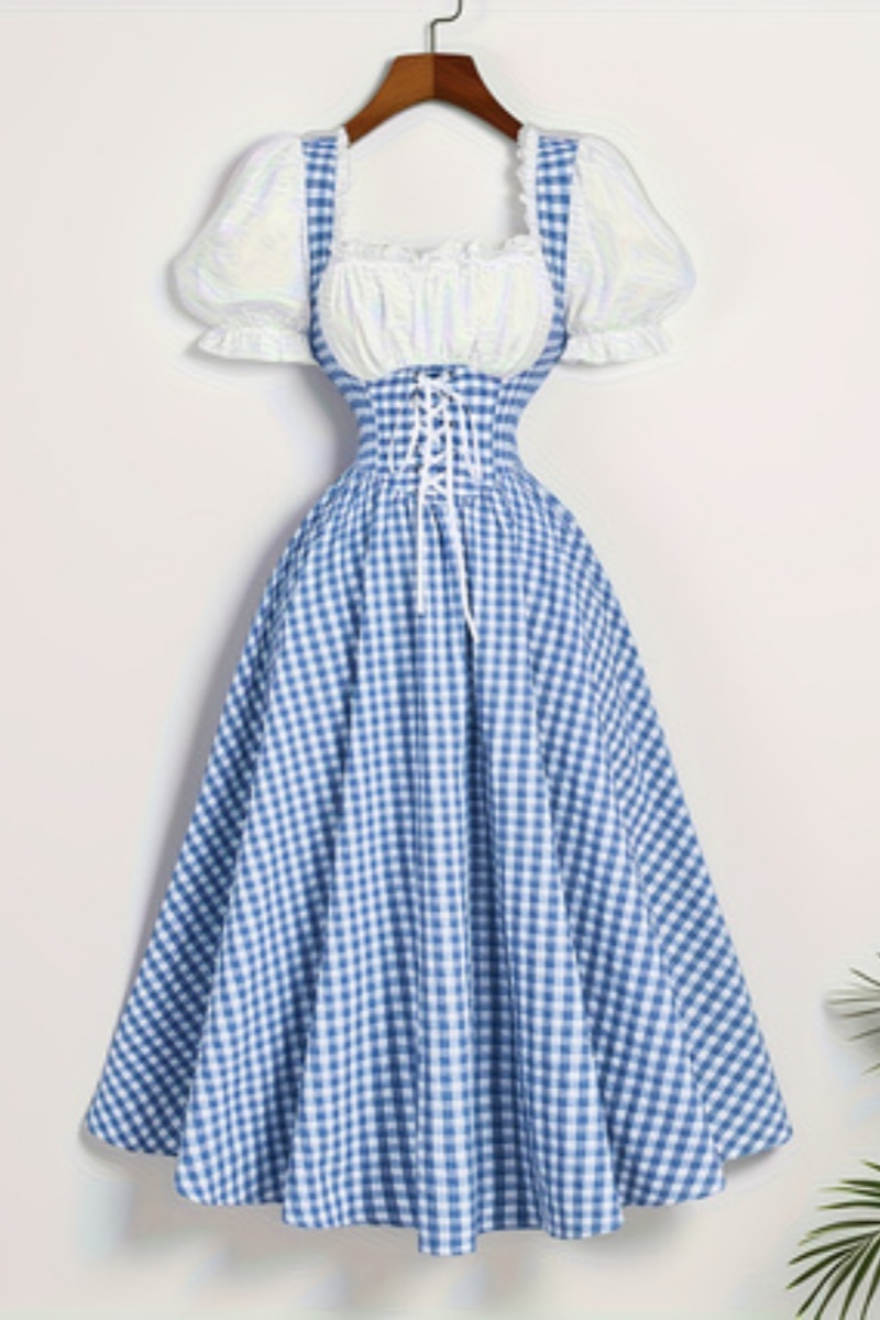 Ladies' Fashion Blue and White - French Vintage Floral Midi Dress recension och pris
