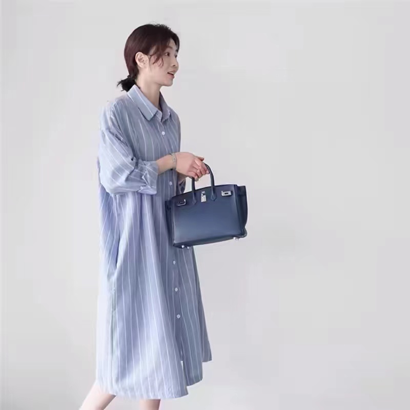 Blue Striped Shirt Dress Women - Korean Style A Line Shirt Dress recension och pris