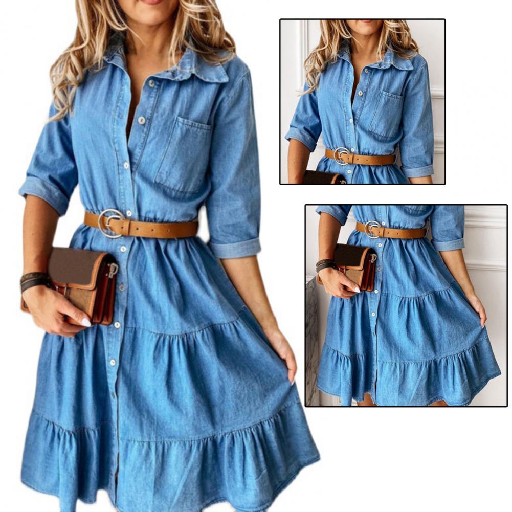 Denim Dress Three Quarter Slee - French Vintage Floral Midi Dress recension och pris