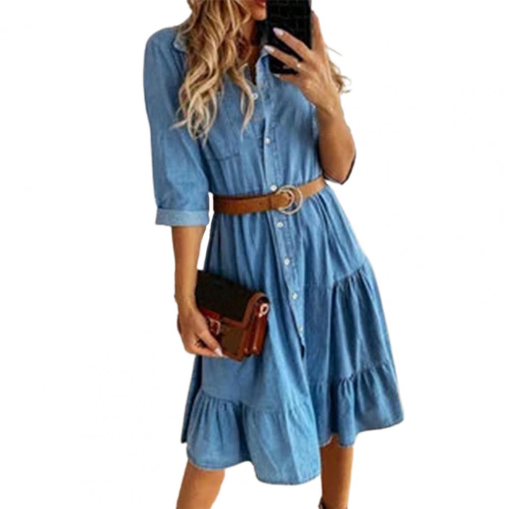 Denim Dress Three Quarter Slee - French Vintage Floral Midi Dress recension och pris