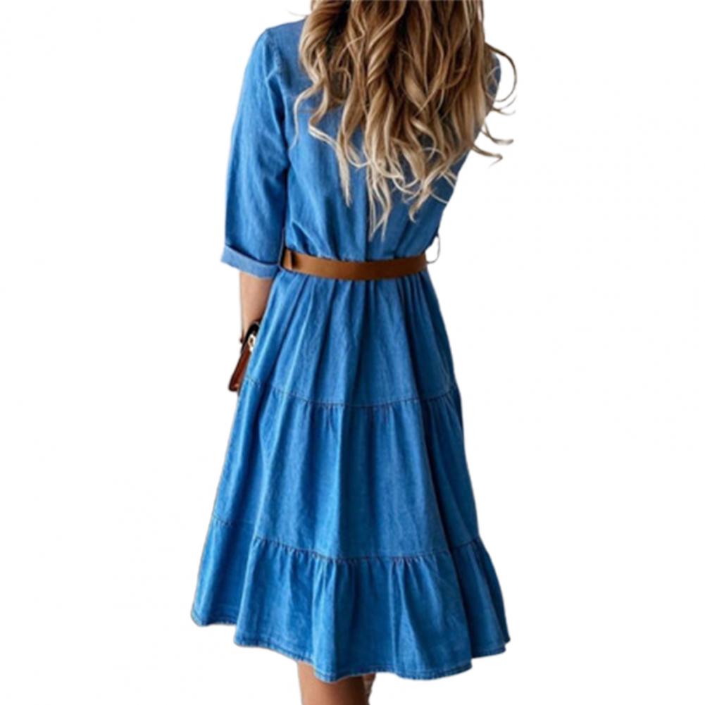 Denim Dress Three Quarter Slee - French Vintage Floral Midi Dress recension och pris