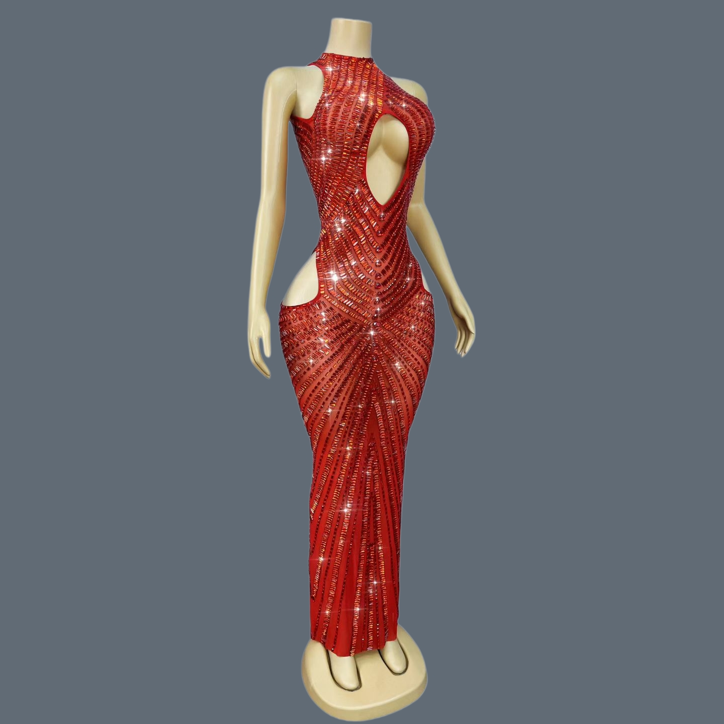 Luxury Red Rhinestone Hollow O - Sparkly Rhinestone Club Party Dress recension och pris