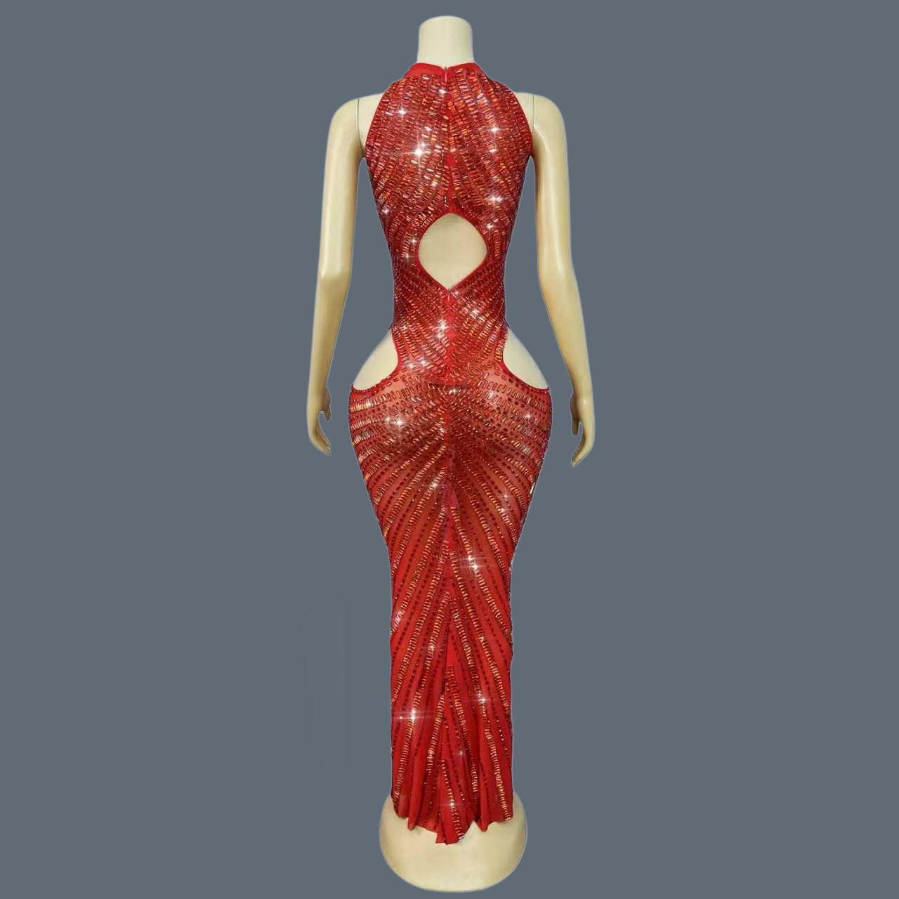Luxury Red Rhinestone Hollow O - Sparkly Rhinestone Club Party Dress recension och pris