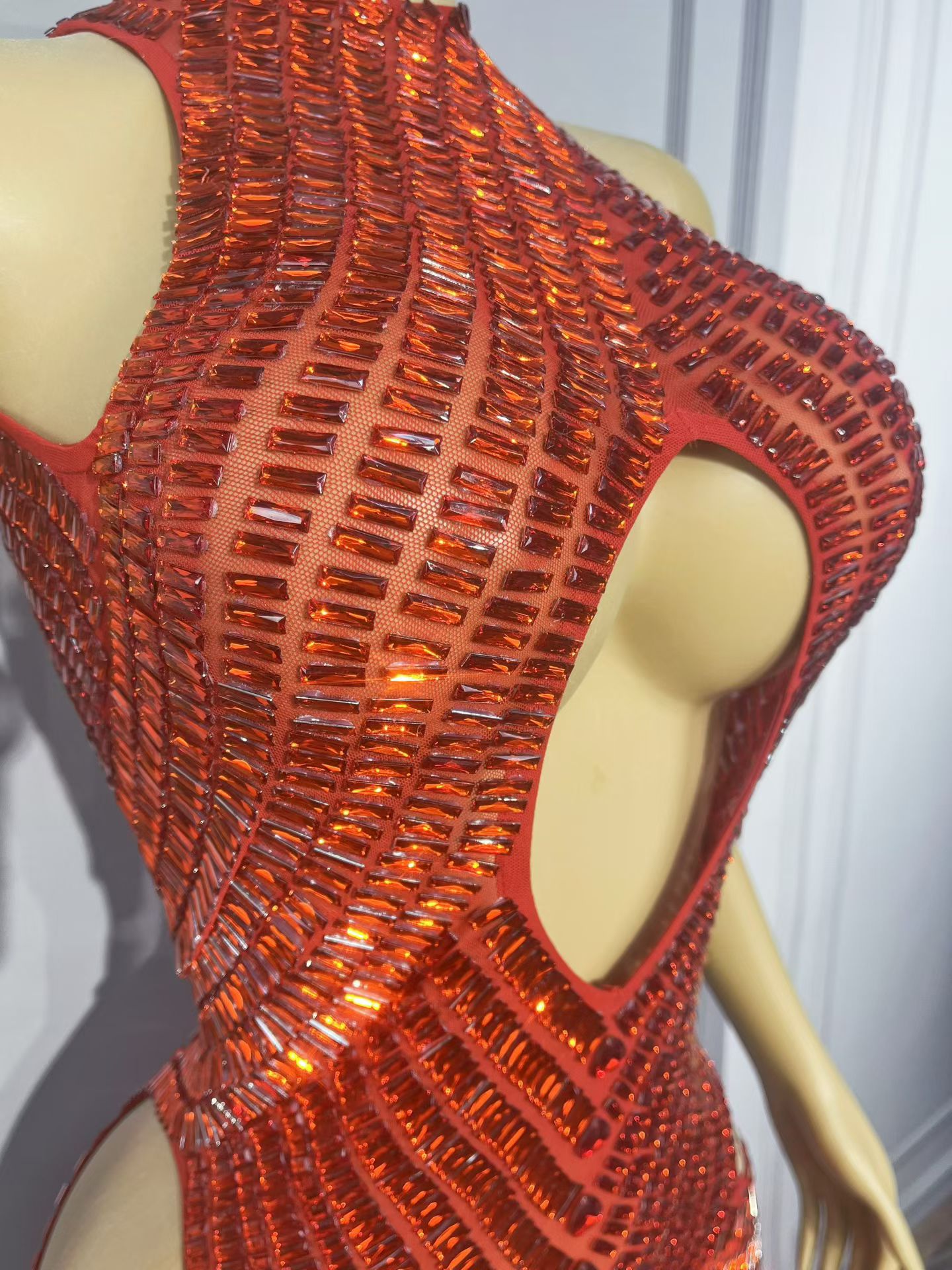 Luxury Red Rhinestone Hollow O - Sparkly Rhinestone Club Party Dress recension och pris